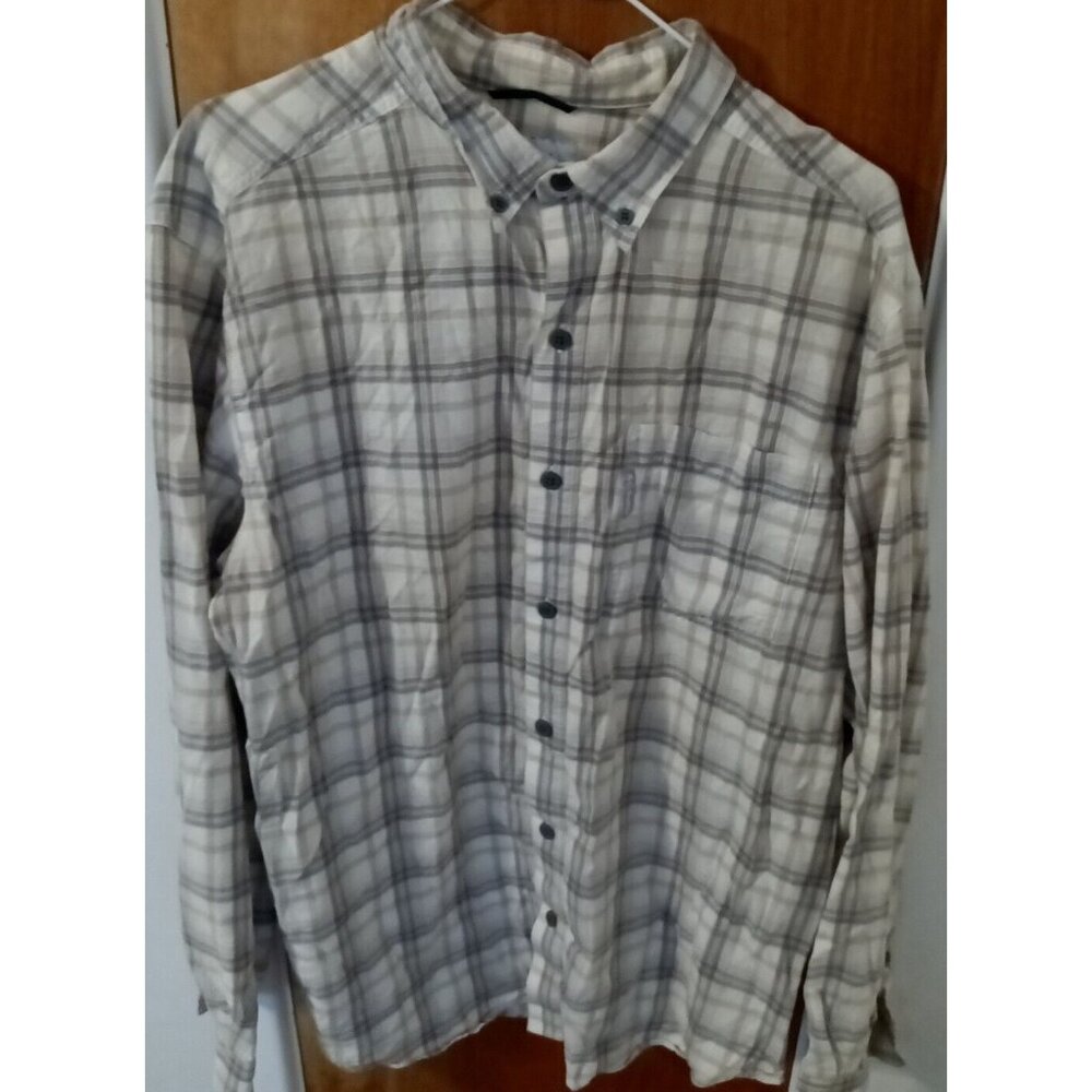 Men’s Columbia Sportswear Casual Button Down Shirt Large White Gray Tan Plaid